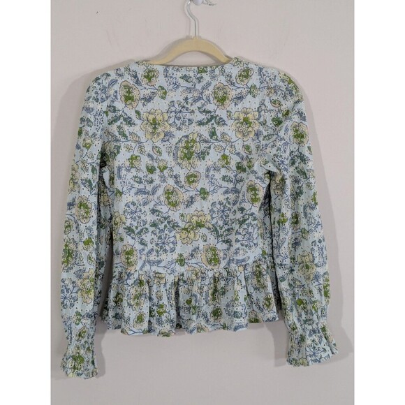 7 For All Mankind Eyelet Peplum Button Front Blouse Floral Romantic Peasant XS - Picture 9 of 9